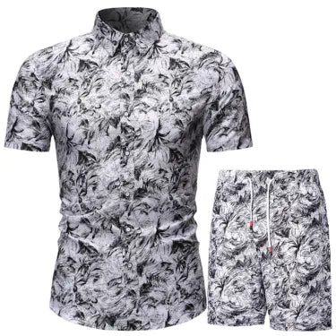 Jônatas | Camisas masculinas românticas para festa de casamento [camisa + shorts] Conjunto de duas peças