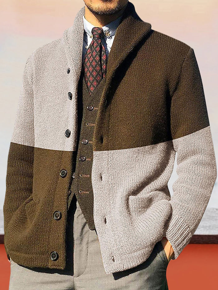 Colorblock μακρύ μανίκι πλεκτό σακάκι πουλόβερ