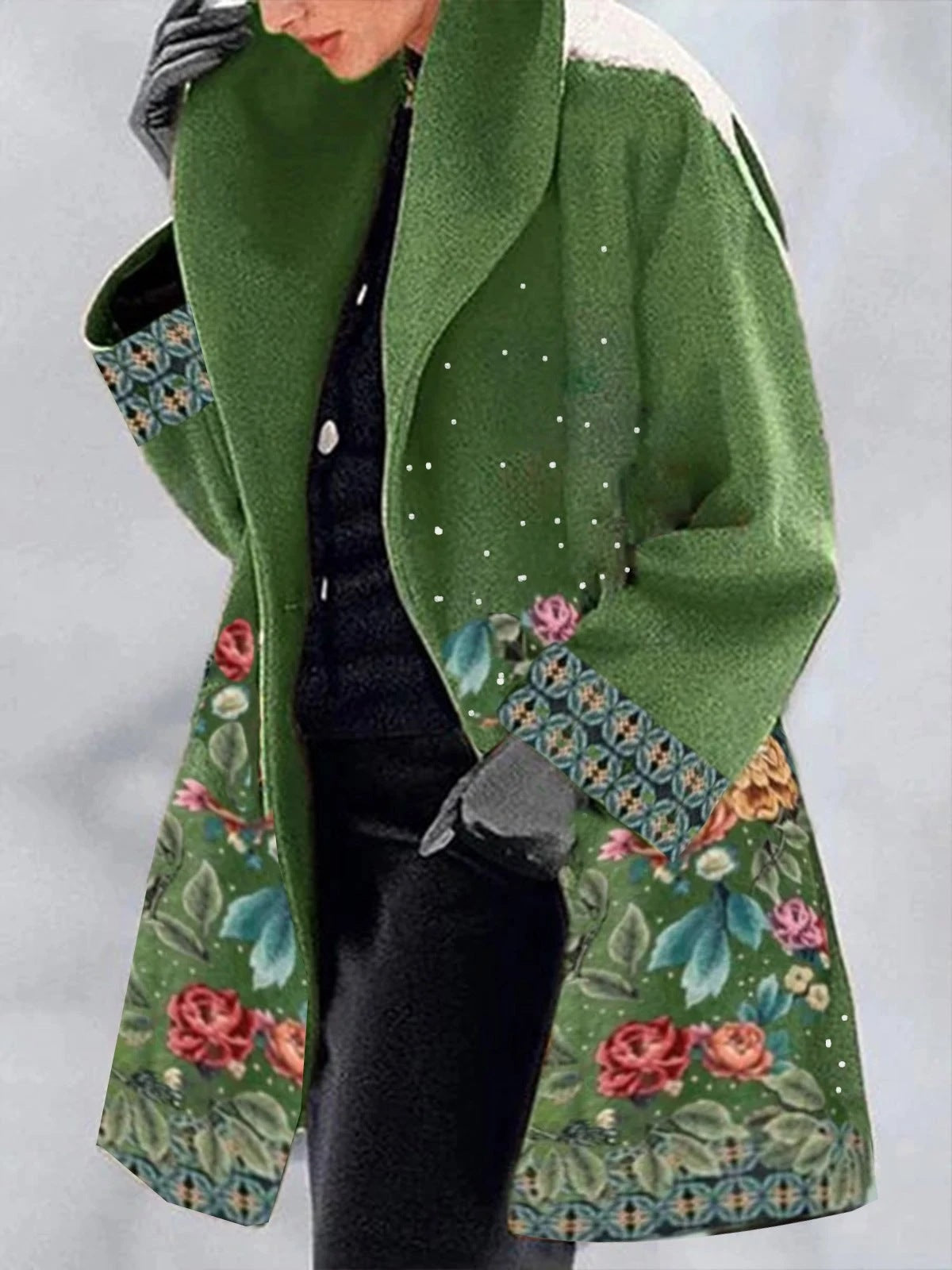 Λεπτό μάλλινο παλτό με πράσινο γιακά και πέτο με ευρωπαϊκή και αμερικανική στάμπα